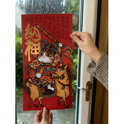 2026年馬年貓咪門神貼國風國潮原創裝飾畫大門門貼新年對聯裝飾
