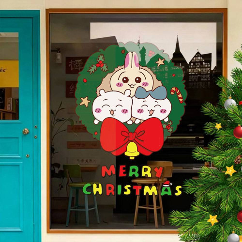 2026新年聖誕節裝飾貼紙聖誕樹chiikawa吉伊卡哇櫥窗玻璃門貼窗貼
