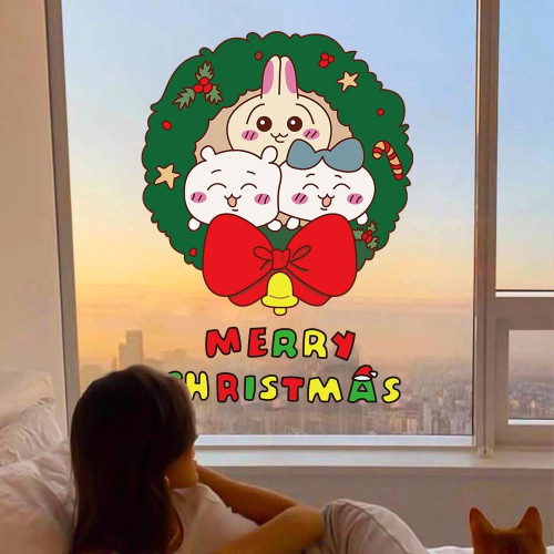 2026新年聖誕節裝飾貼紙聖誕樹chiikawa吉伊卡哇櫥窗玻璃門貼窗貼