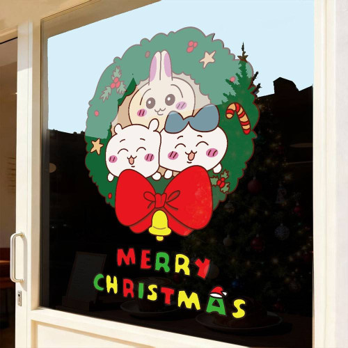 2026新年聖誕節裝飾貼紙聖誕樹chiikawa吉伊卡哇櫥窗玻璃門貼窗貼