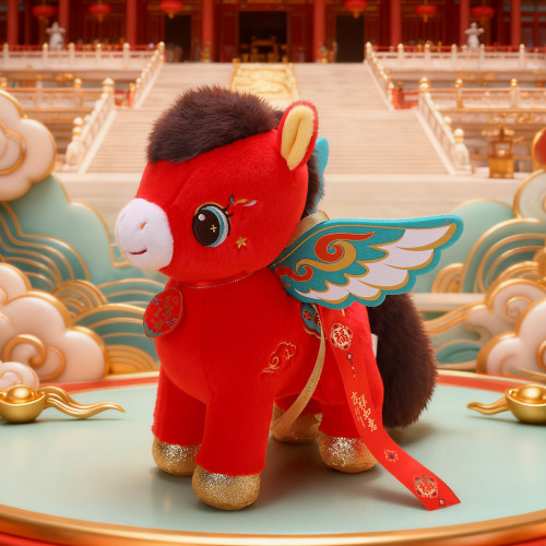 2026馬年吉祥物公仔新年禮物飛天淩霄馬玩偶生肖小馬毛絨玩具