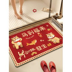 2026馬年春節生肖馬裝飾矽藻泥地墊門店家居室內入戶門紅腳墊