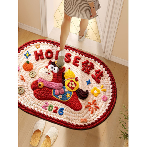 2026馬年創意卡通醒獅客廳衛生間地墊新年裝飾腳墊臥室吸水防滑墊