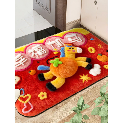 2026馬年創意卡通醒獅客廳衛生間地墊新年裝飾腳墊臥室吸水防滑墊