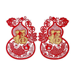 2026年春節裝飾用品紙背膠植絨布剪紙窗花玻璃貼葫蘆金葫蘆窗花