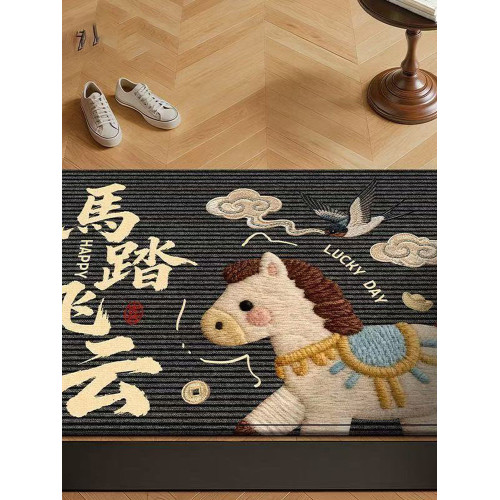 2026可愛元寶小馬入戶門矽藻泥地墊紅色喜慶腳墊新年卡通馬年地毯