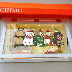 2026新年聖誕節卡通小狗玻璃裝飾布置貼紙櫥窗UV靜電窗花窗貼門貼