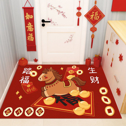 2026馬年入戶門地墊浴室玄關防滑耐磨耐髒紅色腳墊水晶絨易打理