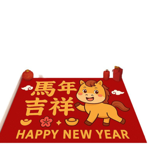 2026馬年入戶門地墊浴室玄關防滑耐磨耐髒紅色腳墊水晶絨易打理