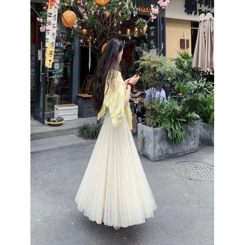 2025新款春秋粉色a字紗裙高腰中長款網紗半身裙女超仙傘裙垂感