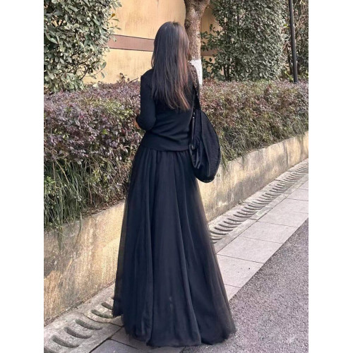 2025新款春秋粉色a字紗裙高腰中長款網紗半身裙女超仙傘裙垂感