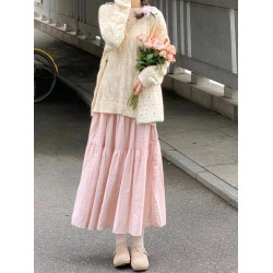 粉色半身裙女夏季2025年新款溫柔風高腰a字長裙顯瘦小個子蛋糕裙