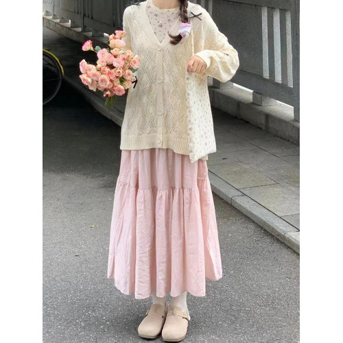 粉色半身裙女夏季2025年新款溫柔風高腰a字長裙顯瘦小個子蛋糕裙