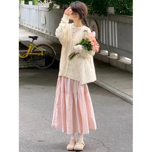 粉色半身裙女夏季2025年新款溫柔風高腰a字長裙顯瘦小個子蛋糕裙