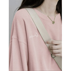 韓系甜美減齡藕粉色衛衣女春秋薄款寬鬆百搭休閒多巴胺上衣2025新