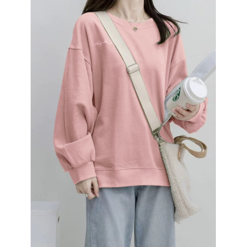 韓系甜美減齡藕粉色衛衣女春秋薄款寬鬆百搭休閒多巴胺上衣2025新