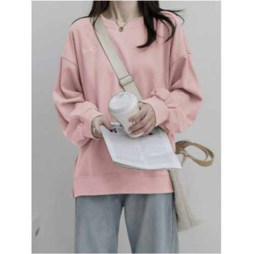 韓系甜美減齡藕粉色衛衣女春秋薄款寬鬆百搭休閒多巴胺上衣2025新