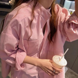 粉色襯衫女法式chic設計感小衆休閒百搭春季減齡別致長袖寬鬆上衣