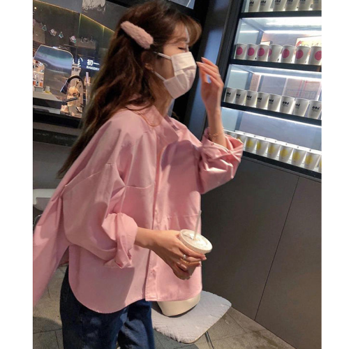 粉色襯衫女法式chic設計感小衆休閒百搭春季減齡別致長袖寬鬆上衣