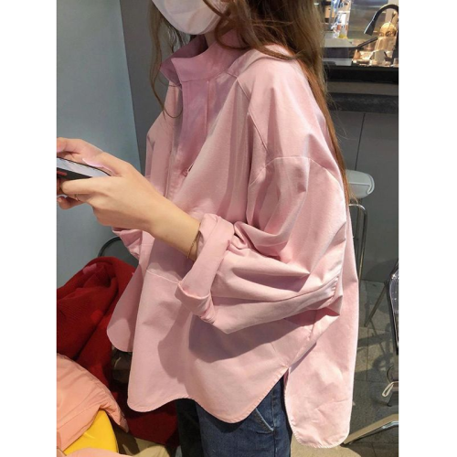粉色襯衫女法式chic設計感小衆休閒百搭春季減齡別致長袖寬鬆上衣