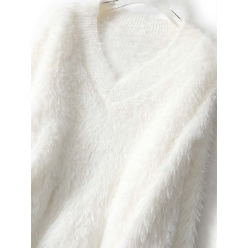 溫柔風粉色仿水貂絨v領毛衣女冬季加厚慵懶軟糯針織衫奶fufu上衣