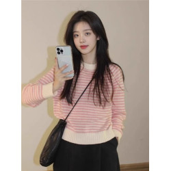 粉色多巴胺減齡毛衣女2024秋季慵嬾風時尚氣質上衣寬鬆顯瘦針織衫