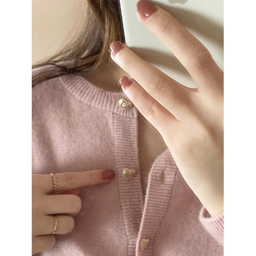 粉色針織開衫女秋冬溫柔風仿浣熊絨高級感短款毛衣外套小個子上衣