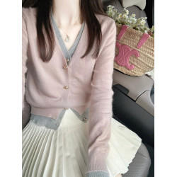 秋冬穿搭上衣粉色假兩件打底衫毛衣女秋冬小個子設計感小衆針織衫