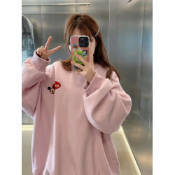 韓國東大門2025秋冬新款粉色可愛後背米奇頭加絨圓領套頭寬鬆衛衣