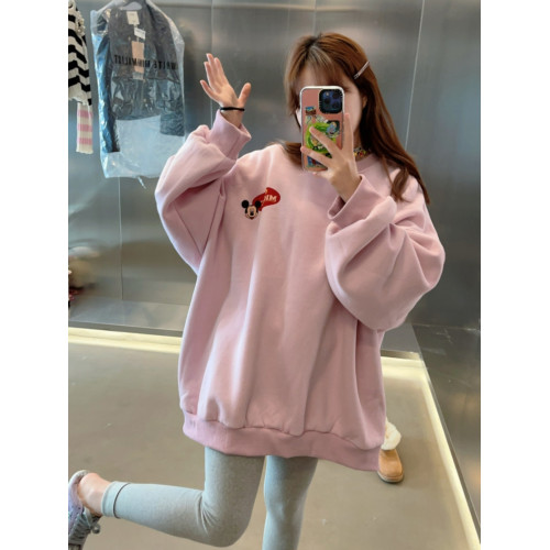 韓國東大門2025秋冬新款粉色可愛後背米奇頭加絨圓領套頭寬鬆衛衣