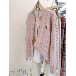 粉色麻花刺綉羊毛針織開衫女秋裝秋冬2025新款軟糯毛衣外套上衣冬