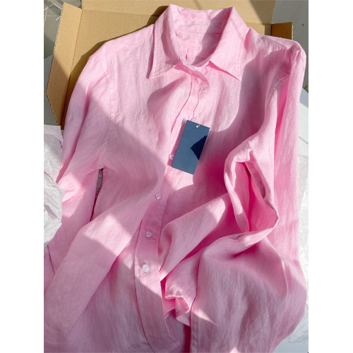 今年流行粉色棉麻高級感襯衫女春夏季2023年新款防曬長袖別致上衣