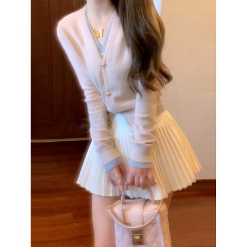 新年穿搭粉色假兩件毛衣女秋冬2026新款針織衫巨好看韓系外套上衣