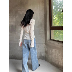 復古粉色針織長袖上衣女2025早秋新款修身內搭打底衫薄款正肩T恤