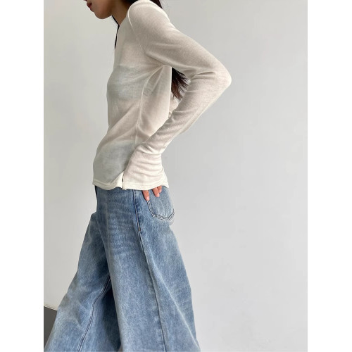 復古粉色針織長袖上衣女2025早秋新款修身內搭打底衫薄款正肩T恤 復古粉色針織長袖上衣女2025早秋新款修身內搭打底衫薄款正肩T恤