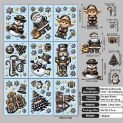 9張/套聖誕節靜電玻璃窗貼2026藍綠紅黑金聖誕老人麋鹿雪人