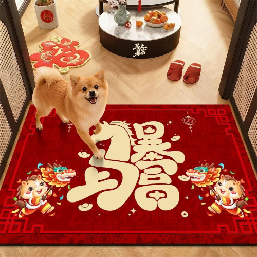 2026新款馬年水晶絨地墊進門家用玄關腳墊新年紅門墊玄關裝飾地毯