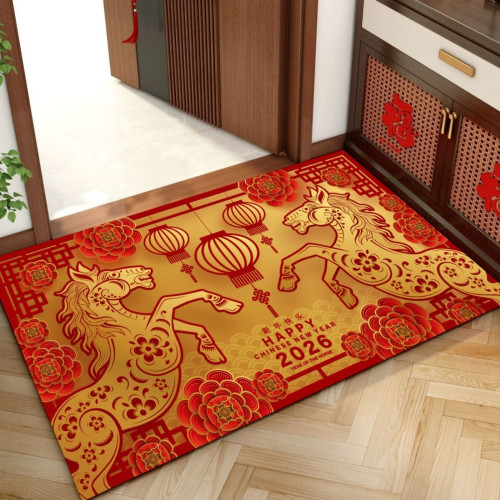 2026馬年地墊卡通喜慶新年入戶門腳墊玄關浴室吸水家用地毯門墊