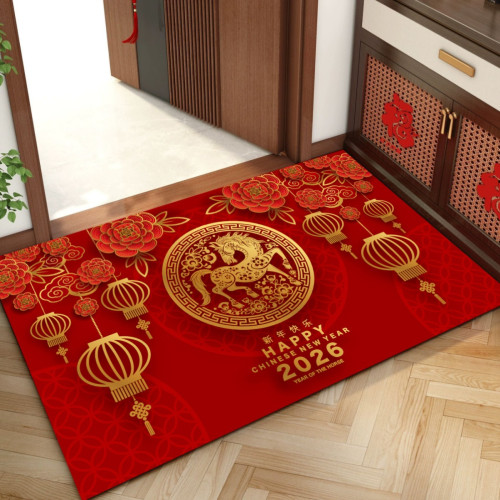 2026馬年地墊卡通喜慶新年入戶門腳墊玄關浴室吸水家用地毯門墊