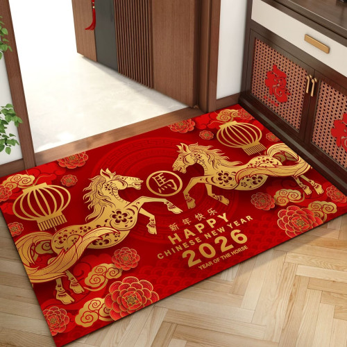 2026馬年地墊卡通喜慶新年入戶門腳墊玄關浴室吸水家用地毯門墊