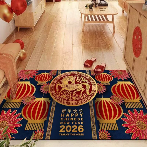 2026馬年紅色地毯入戶門地墊過年節日喜慶裝飾進門玄關防滑腳墊