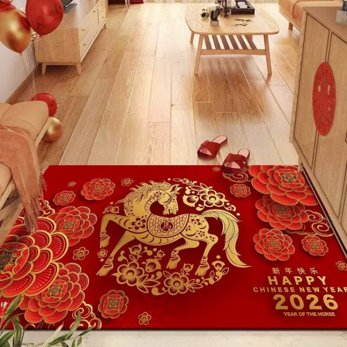 2026馬年紅色地毯入戶門地墊過年節日喜慶裝飾進門玄關防滑腳墊