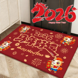 2026新年紅色卡通地墊入戶門玄關防滑家用腳墊中式美好祝福用品