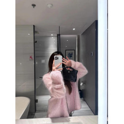 嬭系穿搭軟糯粉色水貂絨毛衣女2026冬季慵嬾風嬭fufu馬海毛針織衫