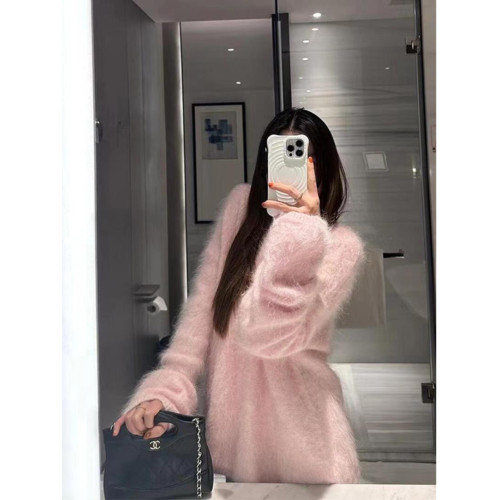 嬭系穿搭軟糯粉色水貂絨毛衣女2026冬季慵嬾風嬭fufu馬海毛針織衫 嬭系穿搭軟糯粉色水貂絨毛衣女2026冬季慵嬾風嬭fufu馬海毛針織衫