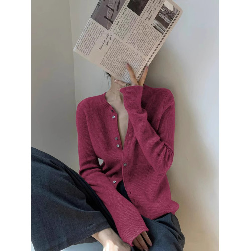 樹莓粉色針織開衫外套女秋冬別致絕美內搭打底毛衣歐貨高級感上衣