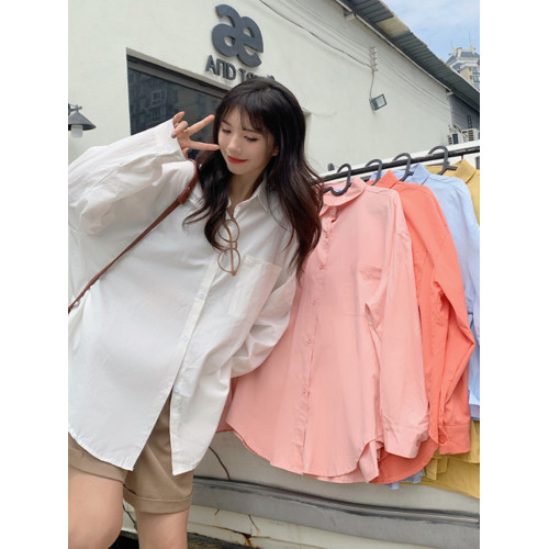 粉色襯衫女裝春秋2025新款慵嬾風寬鬆長袖上衣小個子襯衣百搭外套