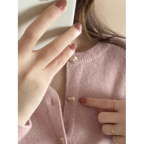 粉色軟糯針織開衫女秋冬漂亮高級感超好看上衣小香風圓領毛衣外套