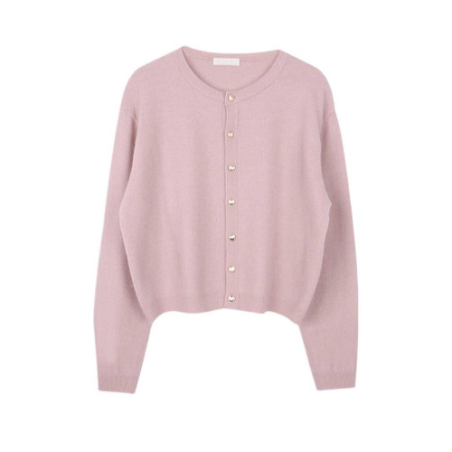 粉色軟糯針織開衫女秋冬漂亮高級感超好看上衣小香風圓領毛衣外套