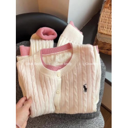 Grow freely 粉色假兩件刺綉麻花針織開衫秋季溫柔減齡軟糯毛衣女